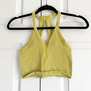 Free People Free Throw Yellow Henley Crop Top Women's Size X-Small/Small XS/S